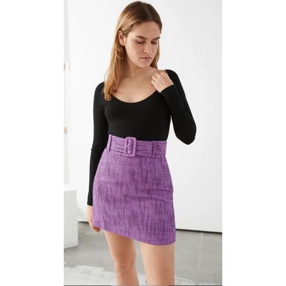Los Ángeles Atelier & Other Stories Belted Tweed Mini Skirt Size 2 Purple Pink - Picture 2 of 13
